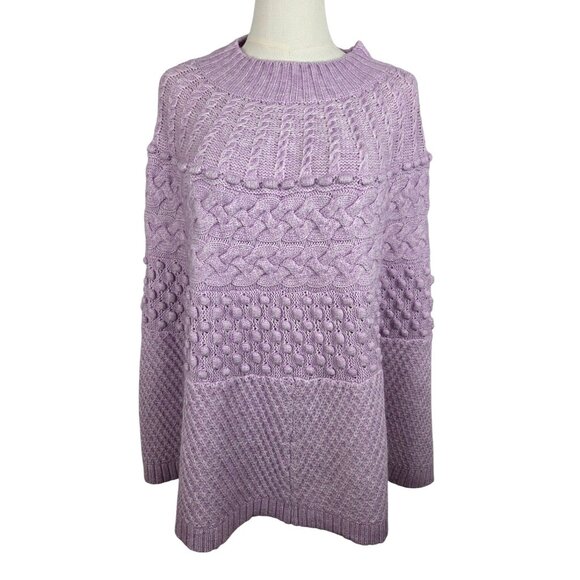 NWT! Talbots Chunky Cable Knit Poncho Lilac Size Large Mockneck Cozy Warm Boho - Picture 2 of 10